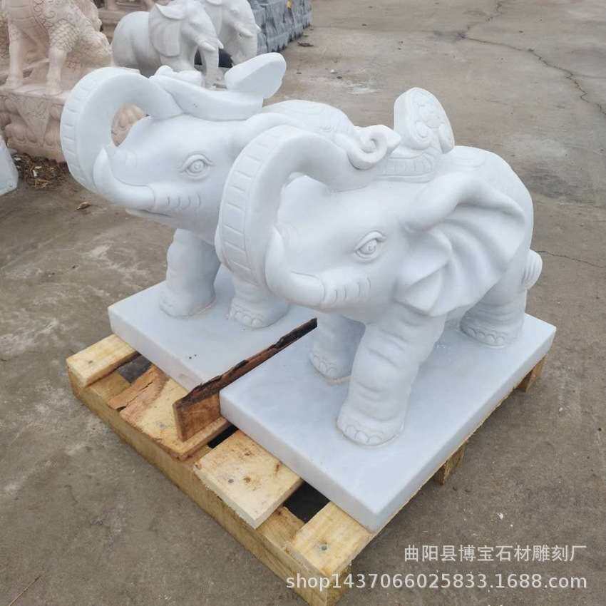 憨态可掬汉白玉小象 别墅门口石雕小象寓意吉祥如意现货厂家优惠