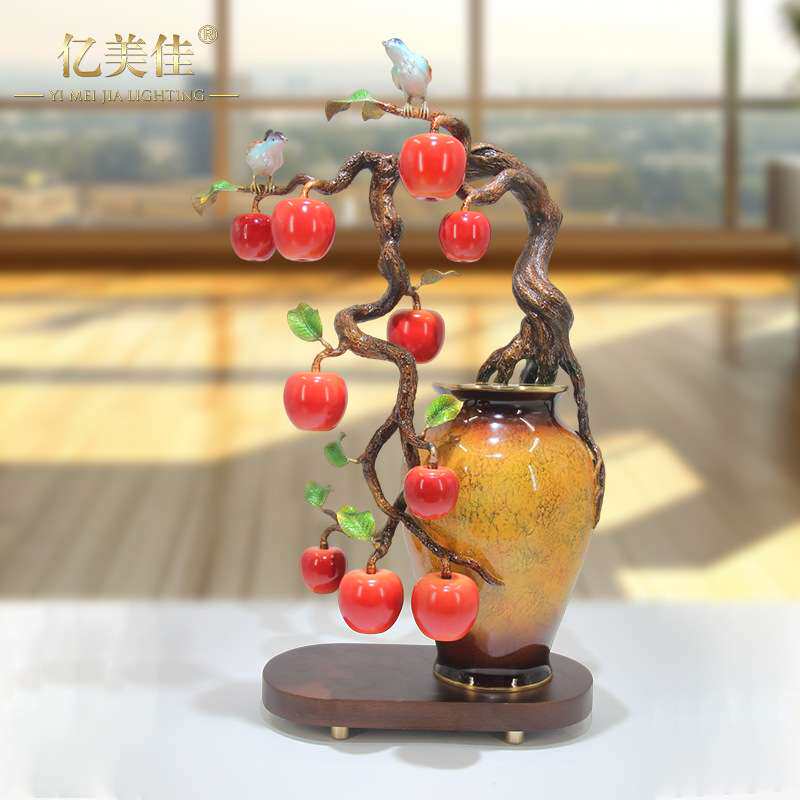 亿美佳 喜事连连花瓶柿子 平平安安风水摆件家居饰品送礼全铜