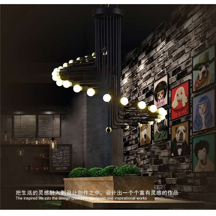 美式工业复古铁艺创意楼梯吊灯loft个性大厅复式别墅螺旋灯具直销