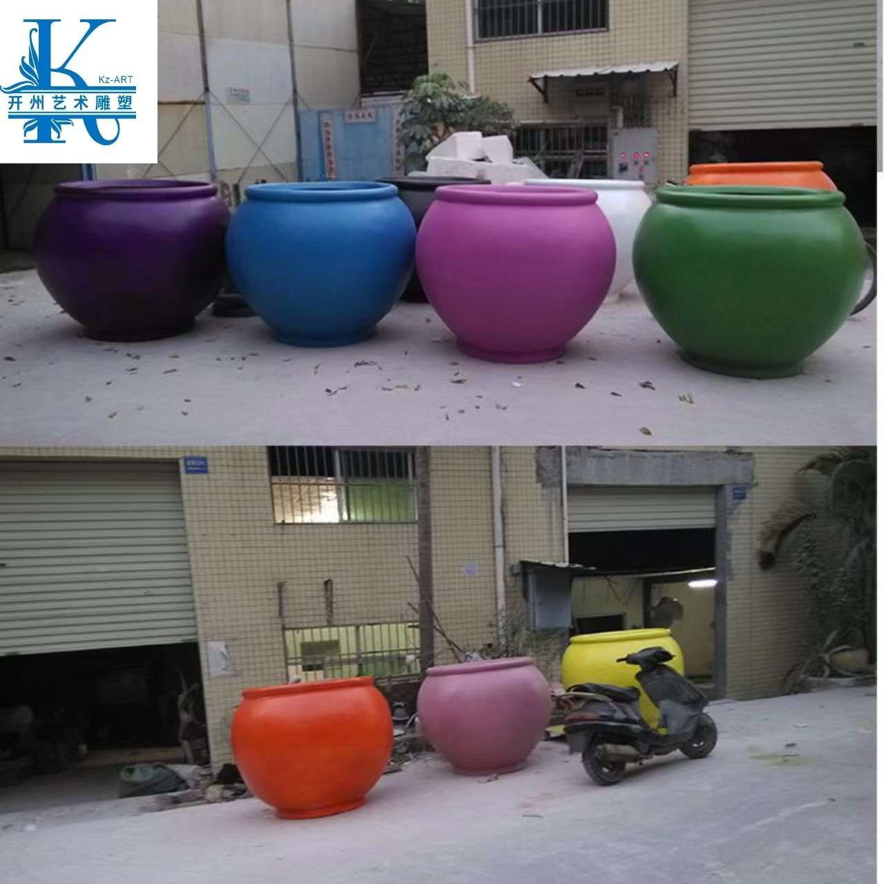 玻璃钢大口形花盆阔口圆形花器商场酒店美陈花盆装饰雕塑花器树脂