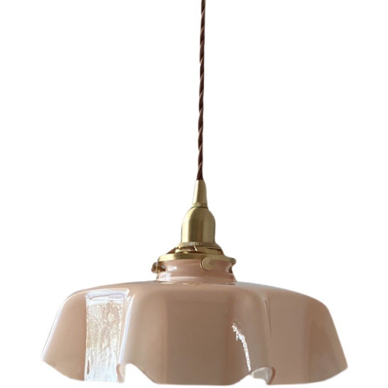 法式复古宅寂奶油小吊灯中古风玻璃文艺阳台O飘窗床头全黄铜过道