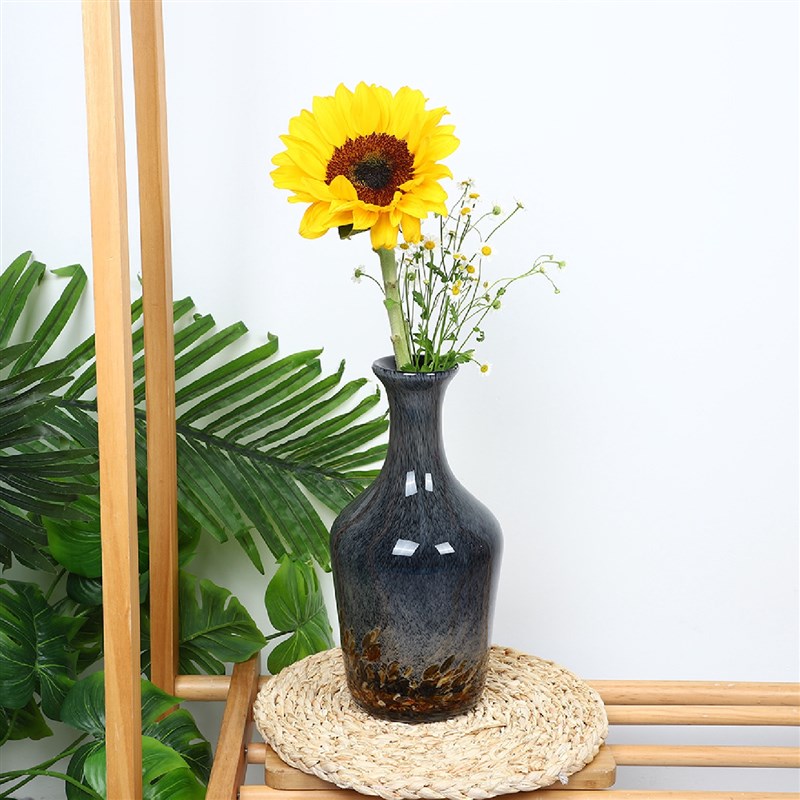 高档国风玻璃花瓶柳叶瓶手工y玻璃花瓶插花水培电视柜样板间装饰