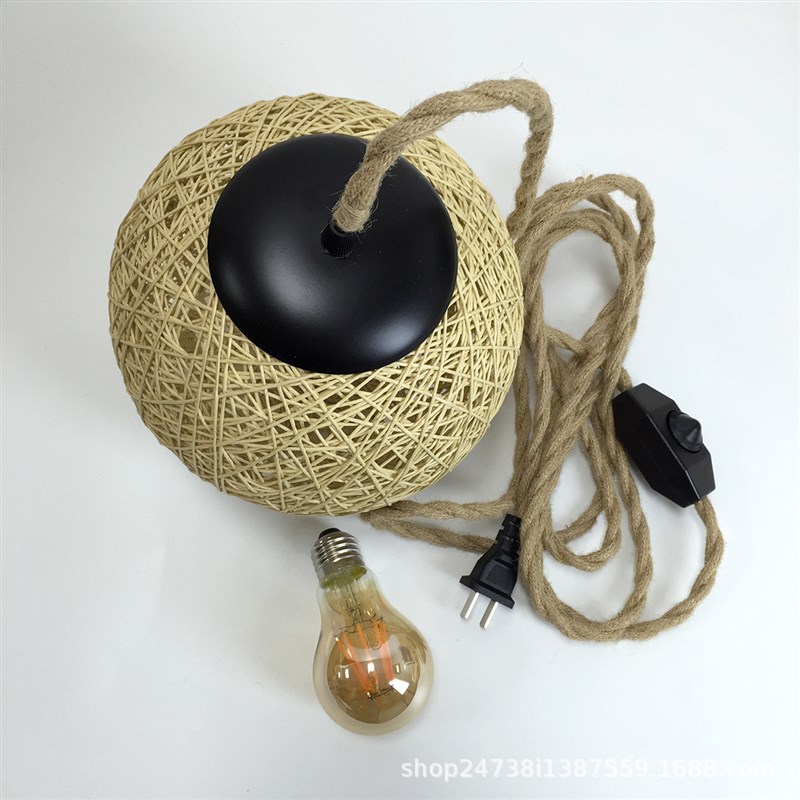 可调光藤球灯茶室氛围灯挂树灯民宿壁灯小夜灯Q根雕灯台灯纸绳圆