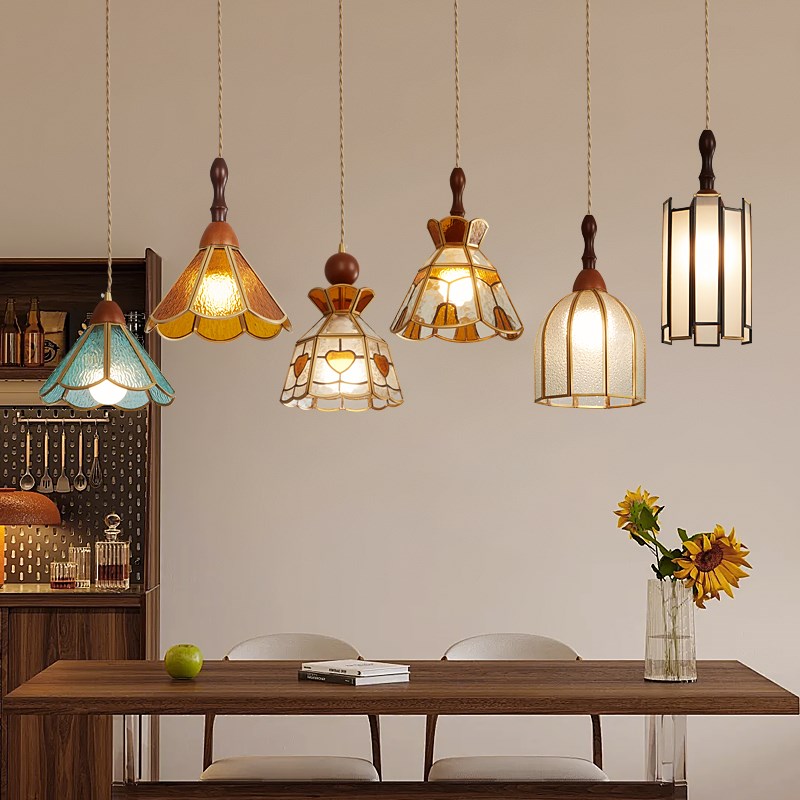 法式主卧室床头灯k全铜复古餐厅小吊灯中古风酒店走廊吧台吊线灯