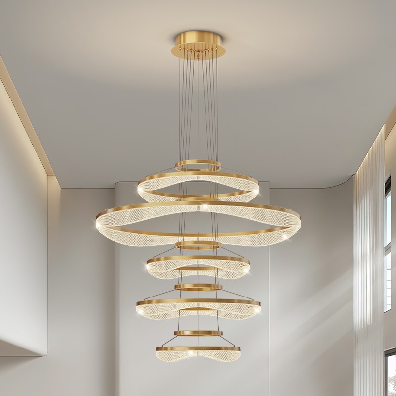 全铜复式楼大吊灯现m代轻奢大气豪华别墅挑空客厅吊灯楼中楼中空