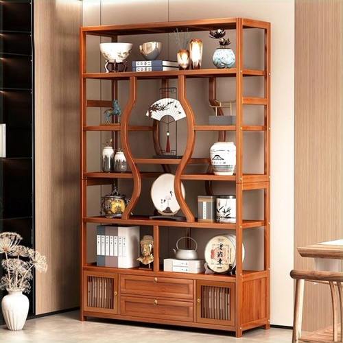 茶叶柜置物架多层落地茶架展示架茶室布置茶具收纳架新中式多宝阁