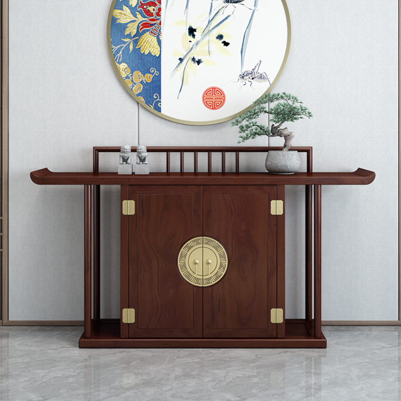 新中式全实木玄关桌玄p关台老榆木条案条几入户门厅轻奢供桌玄关