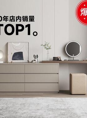 梳妆台卧室现代简约斗柜一体灰色梳妆柜小户型床尾柜可伸缩化妆桌