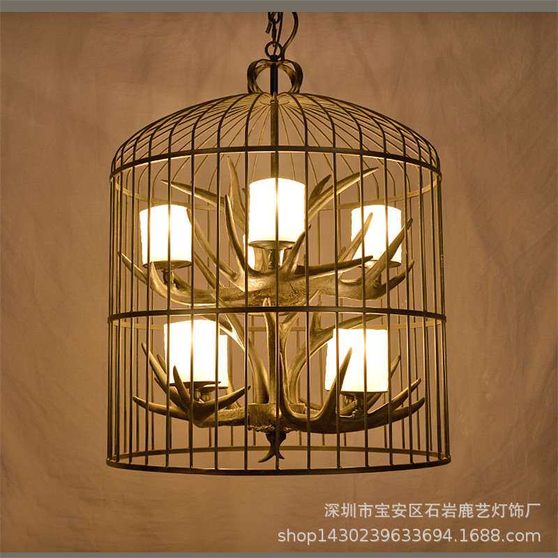 鹿角灯美式复古客厅餐厅北欧咖啡厅服装店网咖装饰鹿角吊灯铁艺灯