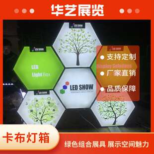展馆展示六边形异形双面发光多个组合落地式并排灯箱产品可制作尺