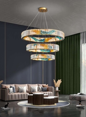 新款简约轻奢水晶吊灯客厅时尚现代LED灯饰复式楼豪华版大厅灯具