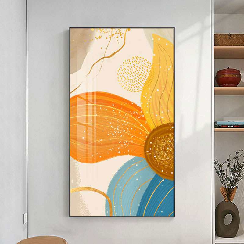 入户正对门现代轻奢玄关装饰画抽象花卉走廊尽头壁画沙发后面挂画