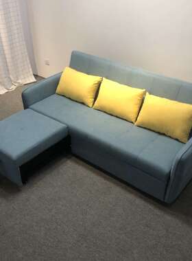 现代布艺沙发简约公寓客厅三人位两用可折叠小贵妃浅蓝色沙发床