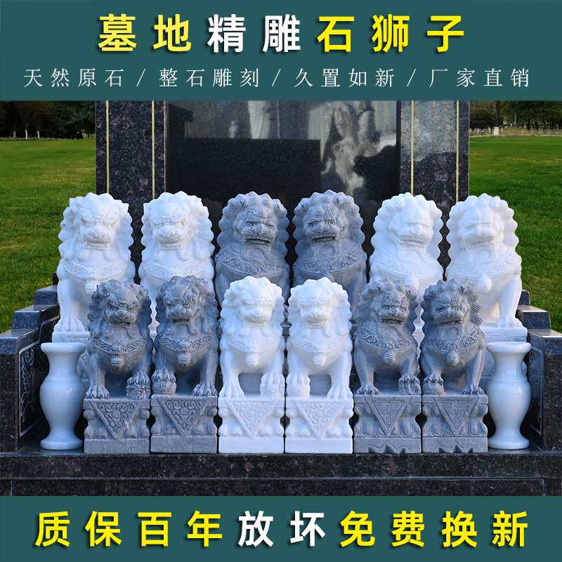 石雕汉白玉青石大型石狮子一对家用看门门口招财摆件墓地一整套