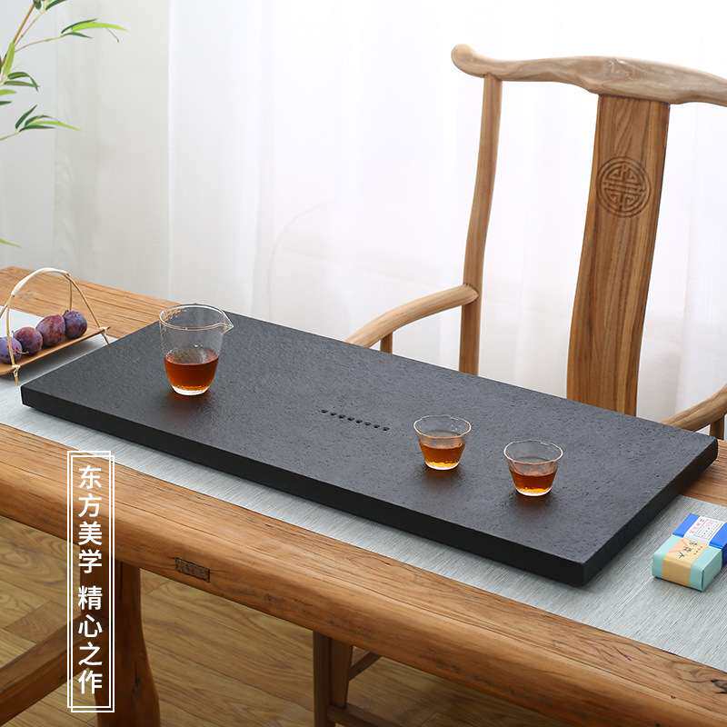 简约乌金石茶盘办公室家用石头茶具大小号排水石材茶海茶台茶几