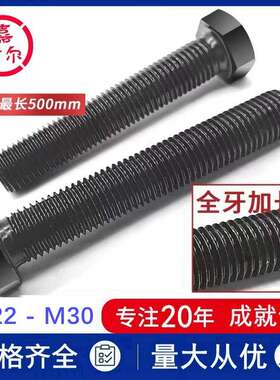 12.9级GB5783全螺纹螺丝杆m24xM27M30X180x220加长全牙六角头螺栓
