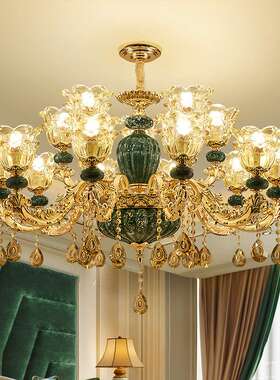 欧式吊灯客厅灯现代简约餐厅灯法式蓝色陶瓷吊灯网红卧室水晶灯具