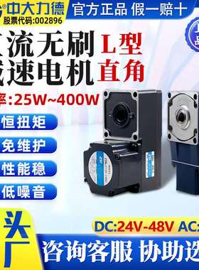 ZD中大直流无刷电机24V直角转角L型微型调速马达48V减速电机厂家