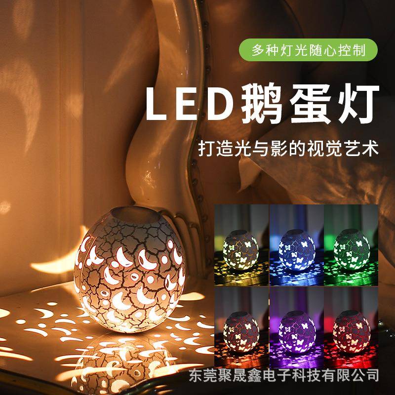新品爆款裂纹LED鹅蛋灯新奇特不倒翁光影灯RGB充电桌面小夜灯渐变