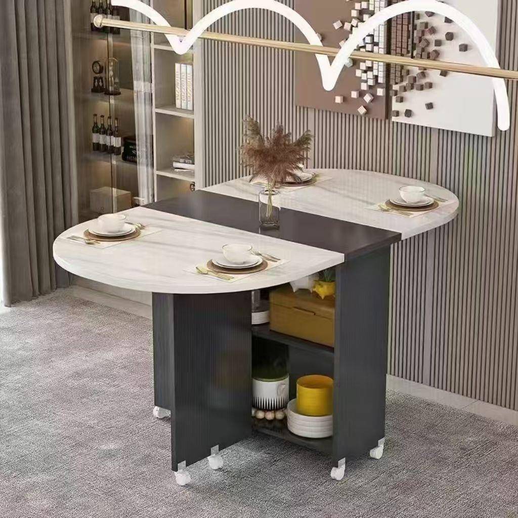 折叠餐桌家用小户型可移动带轮可伸缩长方形简易多功能吃饭小桌子