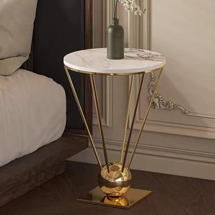 小圆桌奶茶饮品店电镀不锈钢岩板大理石桌子客厅家用边几阳台茶几