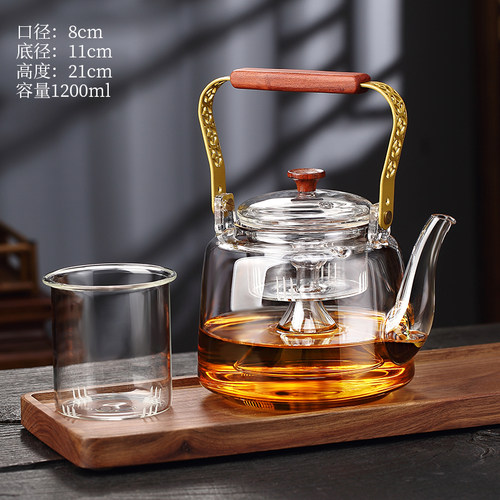 提梁玻璃蒸茶壶煮茶器蒸汽家用耐高温泡茶壶养生茶具电陶炉烧水壶