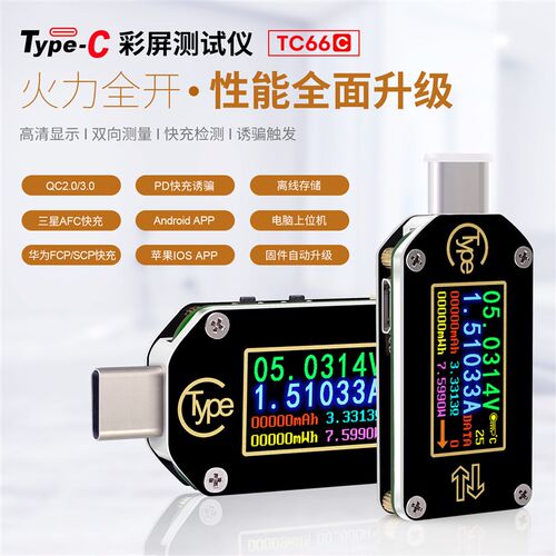 睿登TC66快充充电头数据线usb测试仪PD协议检测仪诱骗TypeC电流表