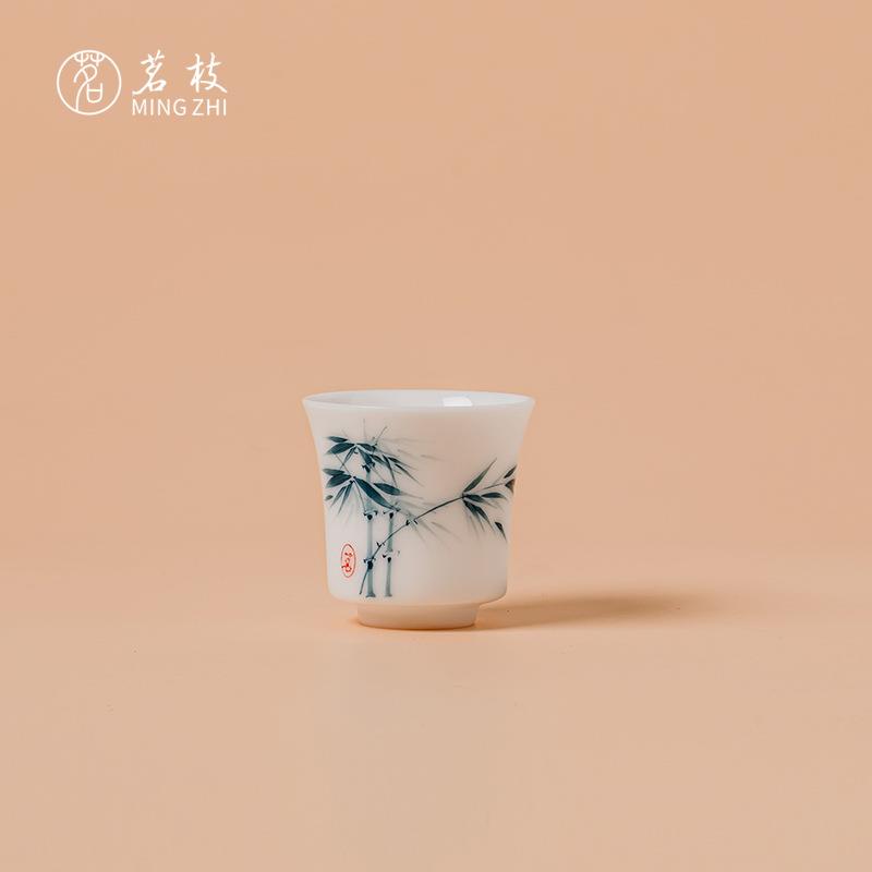 茗枝冰种玉瓷茶杯单杯手绘青花主人杯家用茶具中式高档白瓷闻香杯