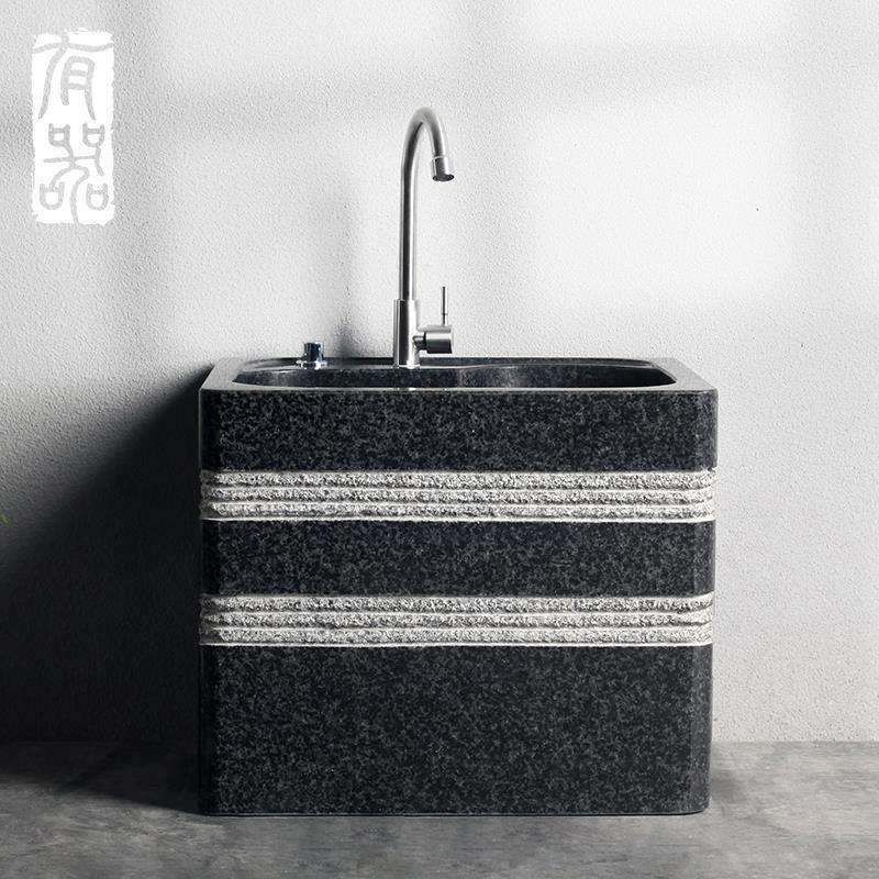 大理石拖把池户外庭院子一体墩布池水槽家用阳台可移动石头拖布池