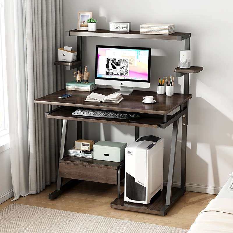 电脑桌书桌房间用卧室学习桌台式桌家用电竞桌带主机位书架一体桌