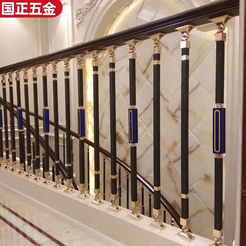 复式阁楼楼梯栏杆立柱 新中式家用楼梯扶手护栏铝合金雕花立柱