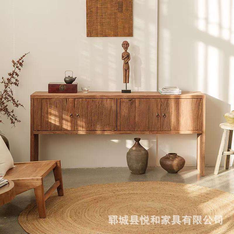 中式实木仿古餐边柜复古老榆木储物柜靠墙进门玄关柜民宿装饰柜