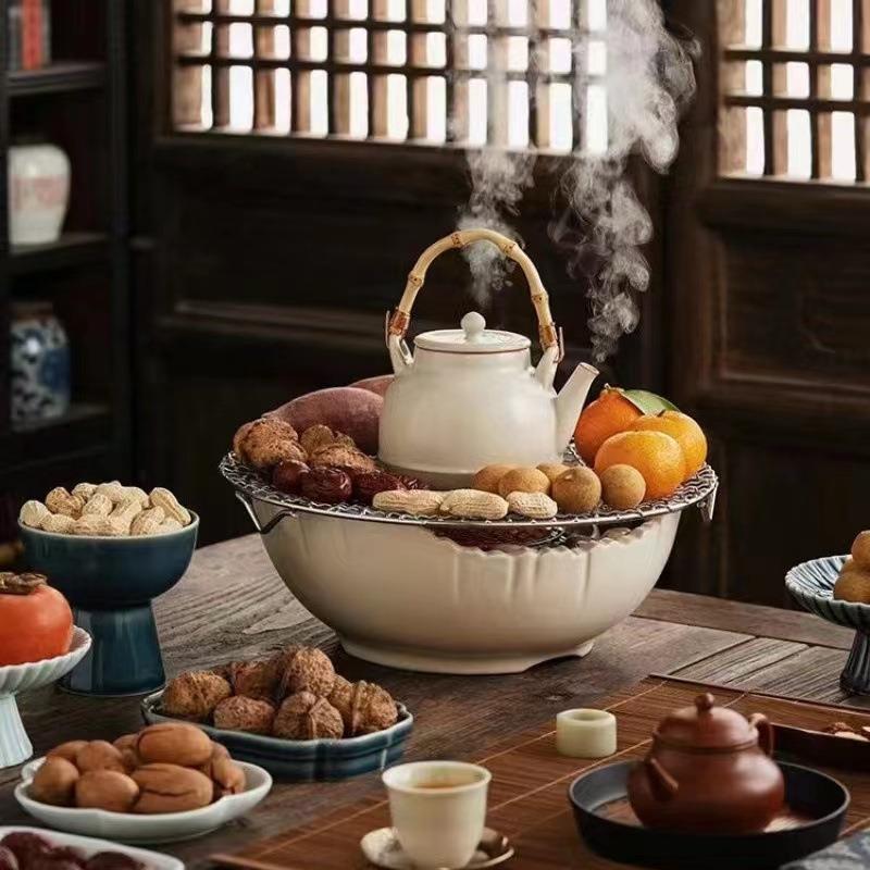 围炉煮茶电陶炉家用室内新中式汝窑煮茶器煮茶炉竹子提梁壶烤茶炉