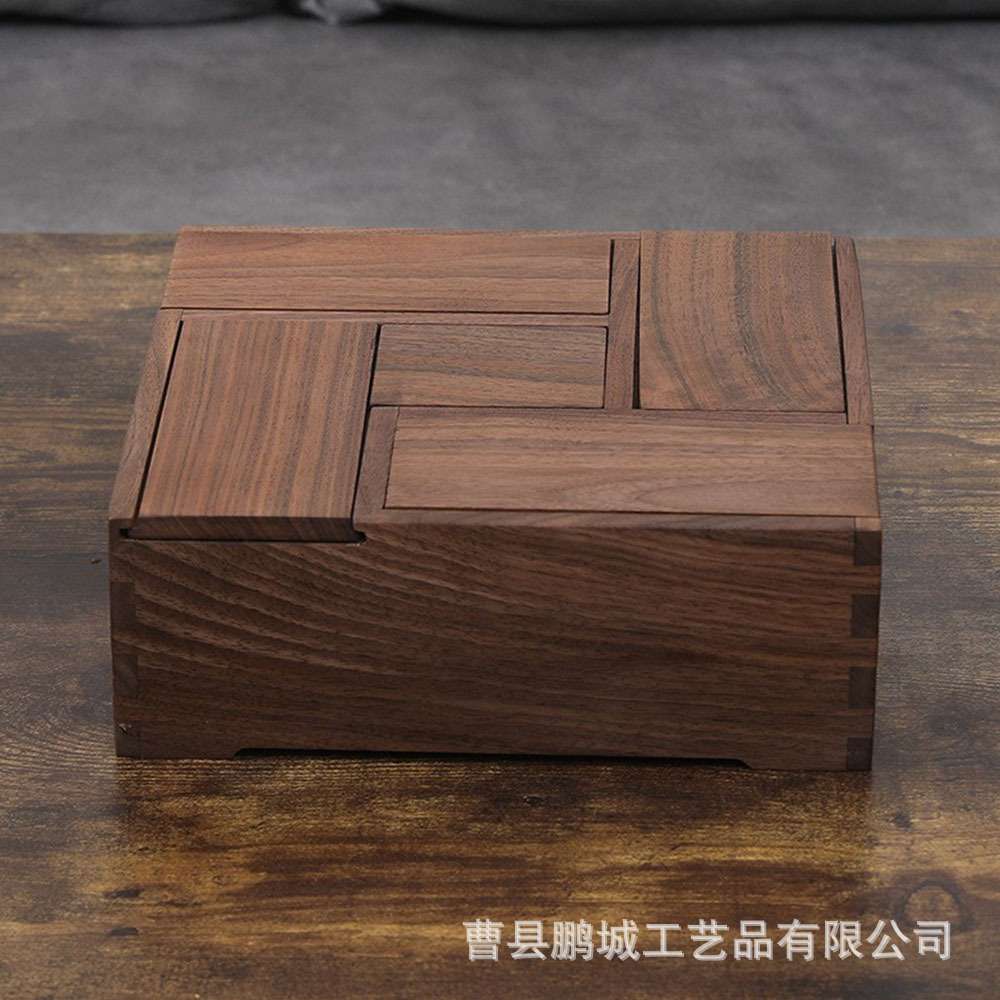 黑胡桃木实木干果盒多宝盒木质九宫格客厅坚果收纳盒多功能储物盒