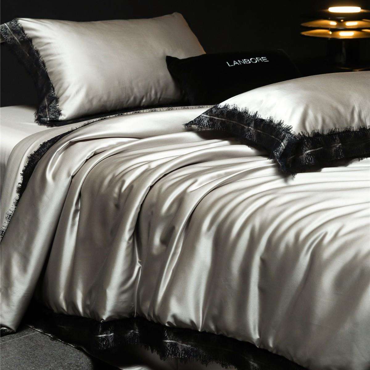法式高定睫毛软蕾丝真丝缎天丝棉四件套床上用品家纺奥黛丽