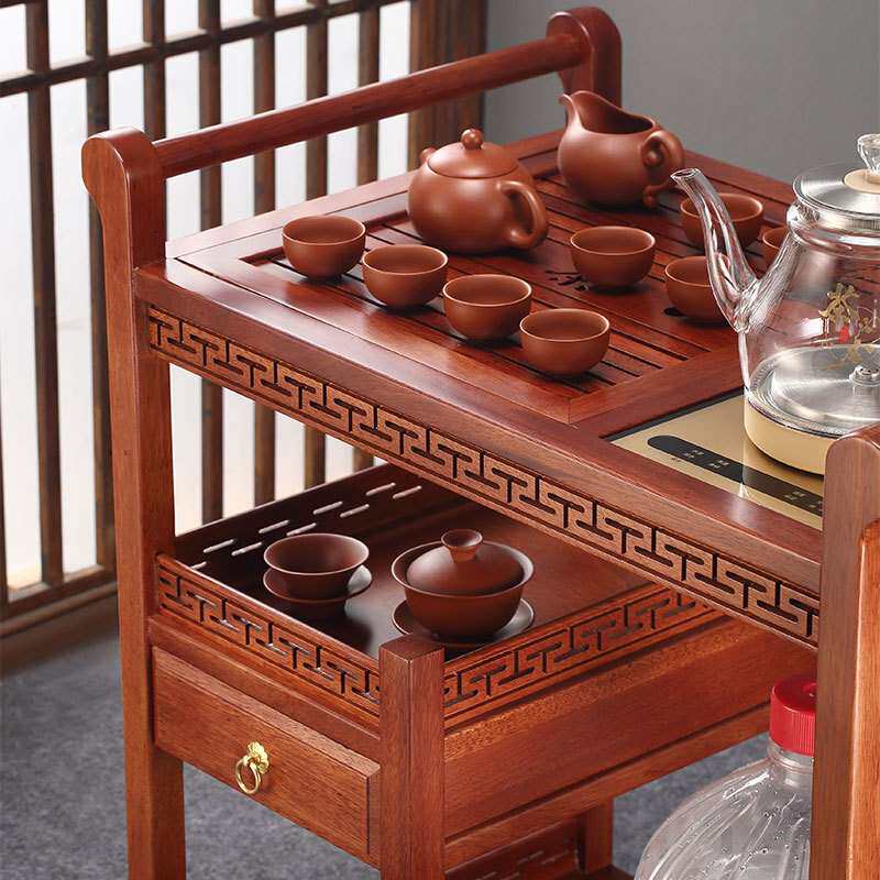 花梨木实木移动茶水柜家用烧水壶一体小茶台简约中式小茶桌收纳台