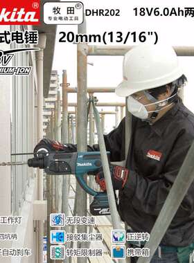 DHR202充电式电锤高功率冲击钻电镐电机6.0Ah两电一充18V20mm