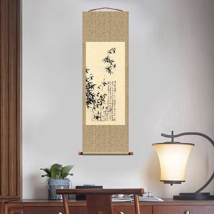 清郑板桥竹子5墨竹图挂轴卷轴花鸟画名画复制品玄关画名人字画