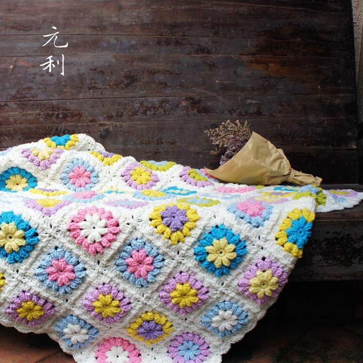 纯手工飘窗垫钩针编织地毯糖果拼花毯子爆米花榻榻米垫毛线牛奶