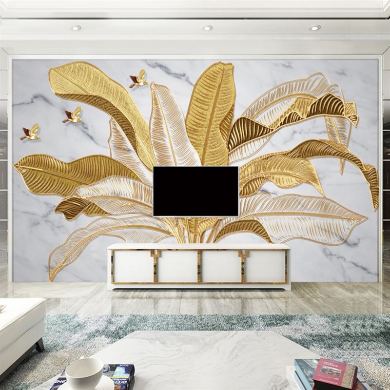 北欧3D轻奢芭蕉树墙纸电视背景墙布壁纸客厅酒店卧室壁布浮雕壁画