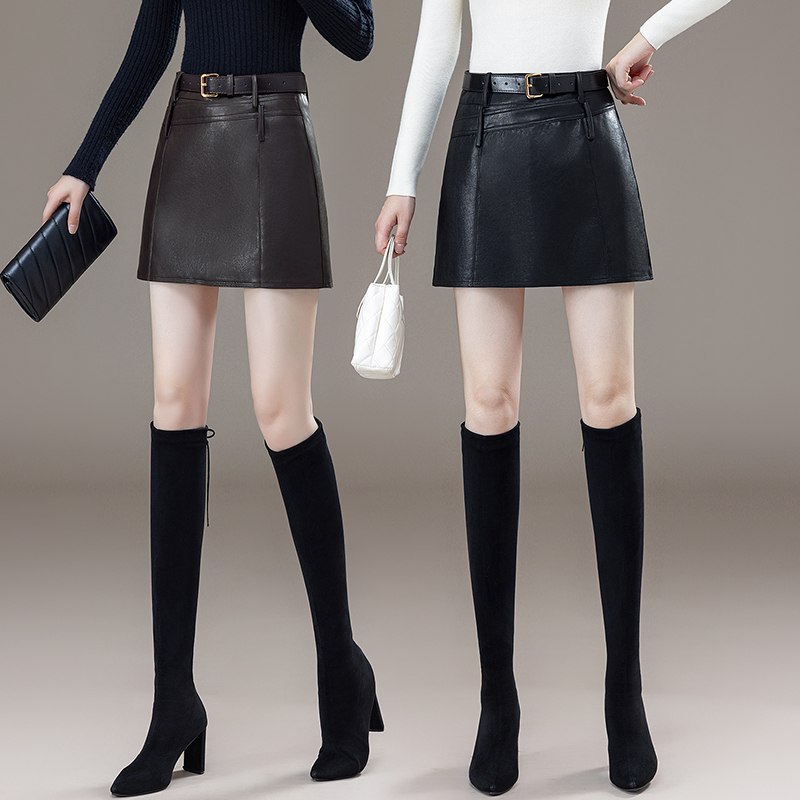 酷感皮革半身裙女A字短裙包臀裙