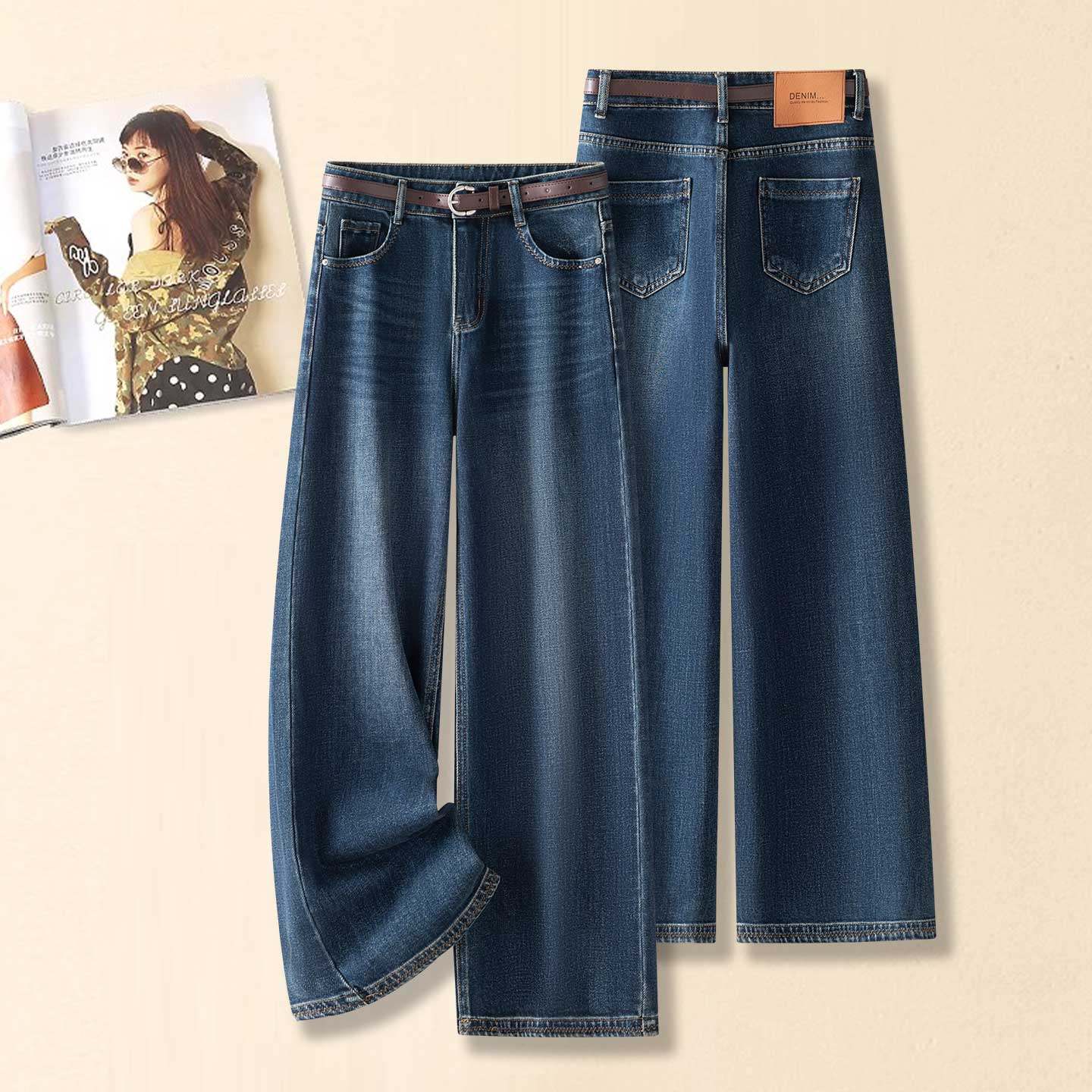 复古窄版蓝色阔腿牛仔裤女2025春秋新款爆款高腰松驰感显瘦直筒裤,女装/女士精品,牛仔裤,淘宝优惠券,粉丝福利购,淘宝优惠卷