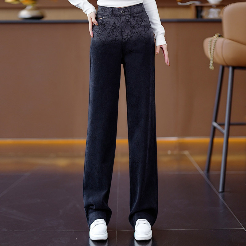 复古牛仔裤女2025年秋冬新款高腰宽松黑色印花渐变直筒裤阔腿长裤
