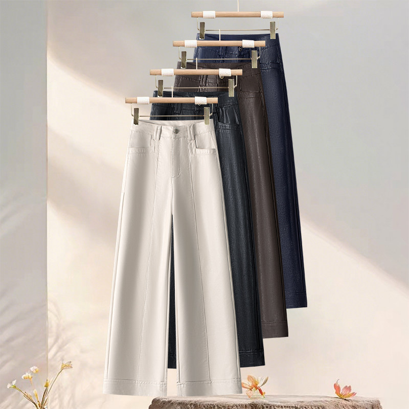 舒适亲肤PU皮裤女2025年秋冬新款潮流百搭宽松显瘦阔腿裤直筒长裤