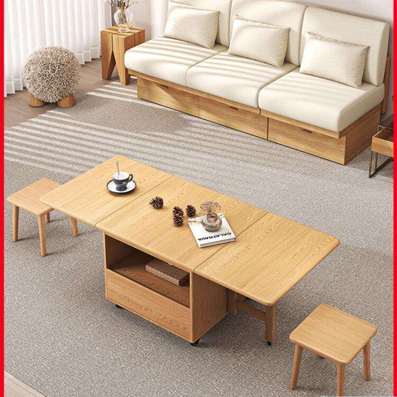 志光实木茶几现代简约可折叠移动茶台小户型客厅边几茶几餐桌两用