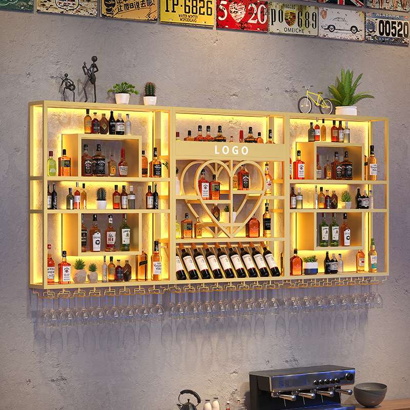网红吧台酒柜靠墙壁挂式置物架工业风酒吧铁艺展示架创意红酒架子