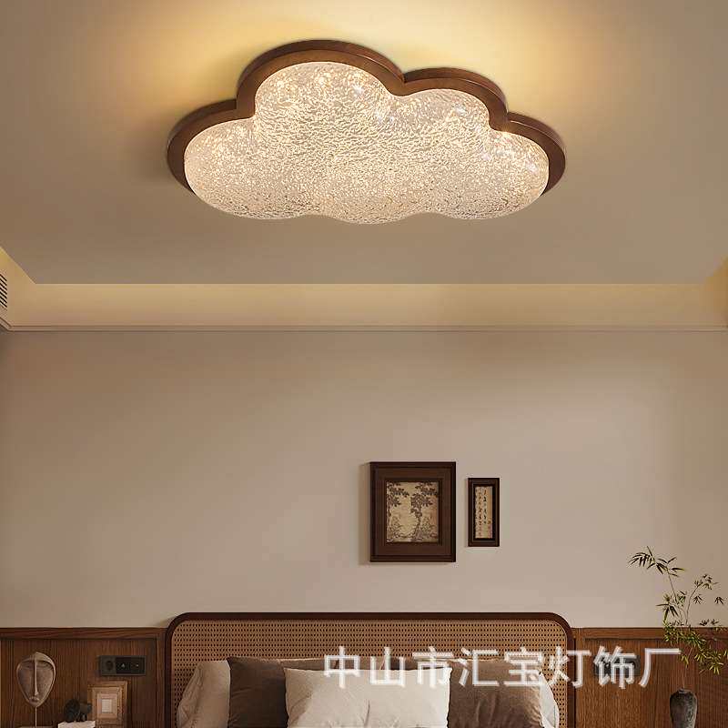 云朵灯新款卧室吸顶现代简约儿童房灯饰温馨浪漫胡桃色日系房间灯