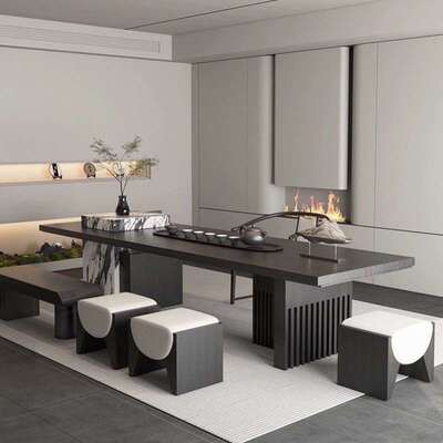 现代简约轻奢岛桌椅茶桌中式实木大板设计师高端岩板茶桌