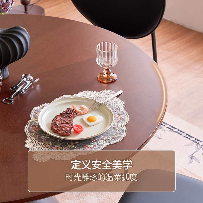 中古风实木沙漏餐桌家用小户型圆形饭桌法式复古简约圆餐桌椅组合