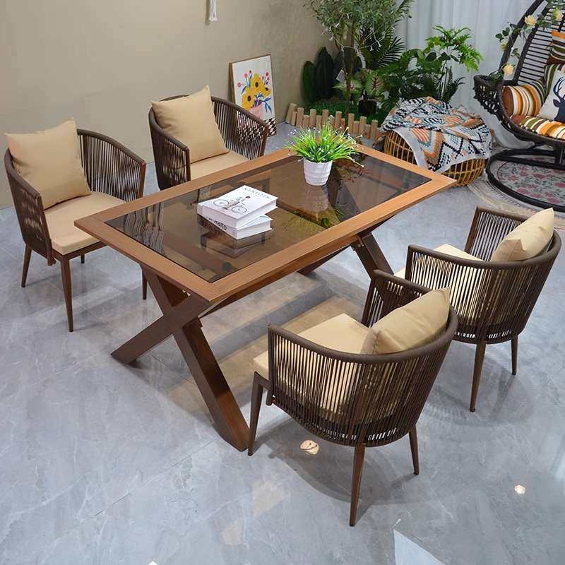 户外桌椅庭院花园铝合金休闲餐桌椅防水防晒别墅室外藤编桌椅组合,3C数码配件,USB灯,淘宝优惠券,粉丝福利购,淘宝优惠卷